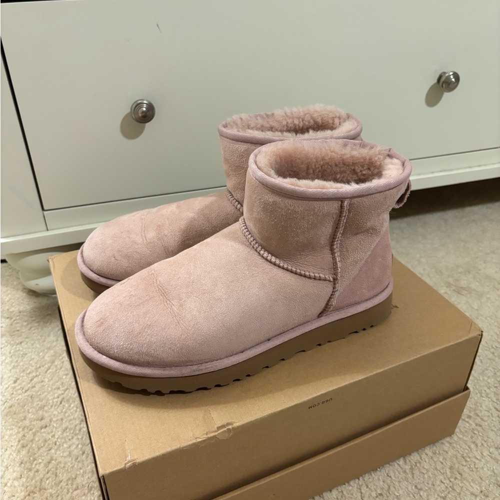 UGG Classic Mini Booties in Dusty Pink Suede